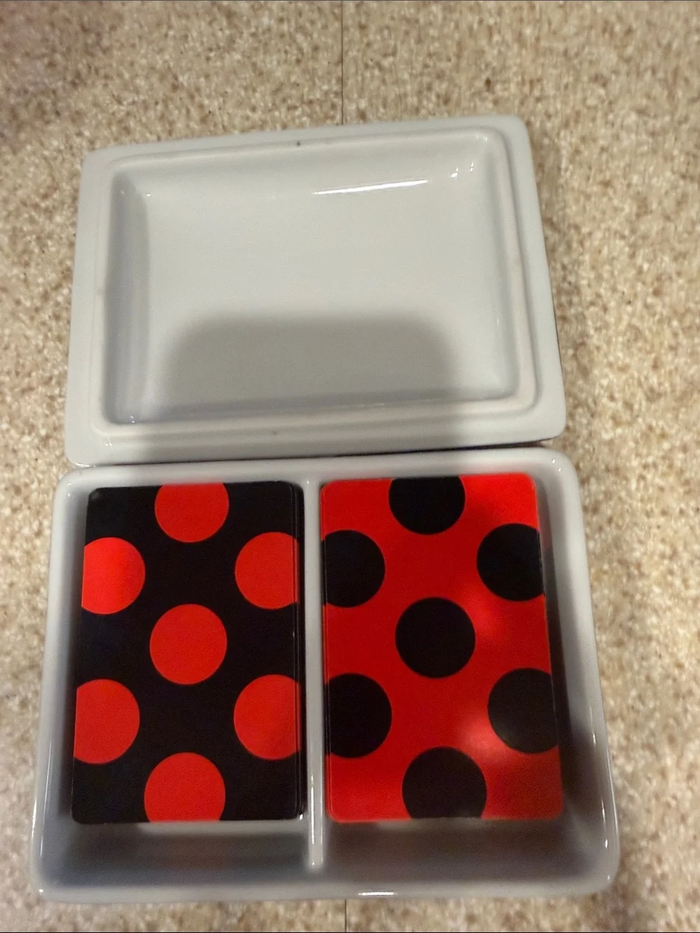 Fitz & Floyd vintage black and White Polka Dot Rectangular Tray w/ playing cards